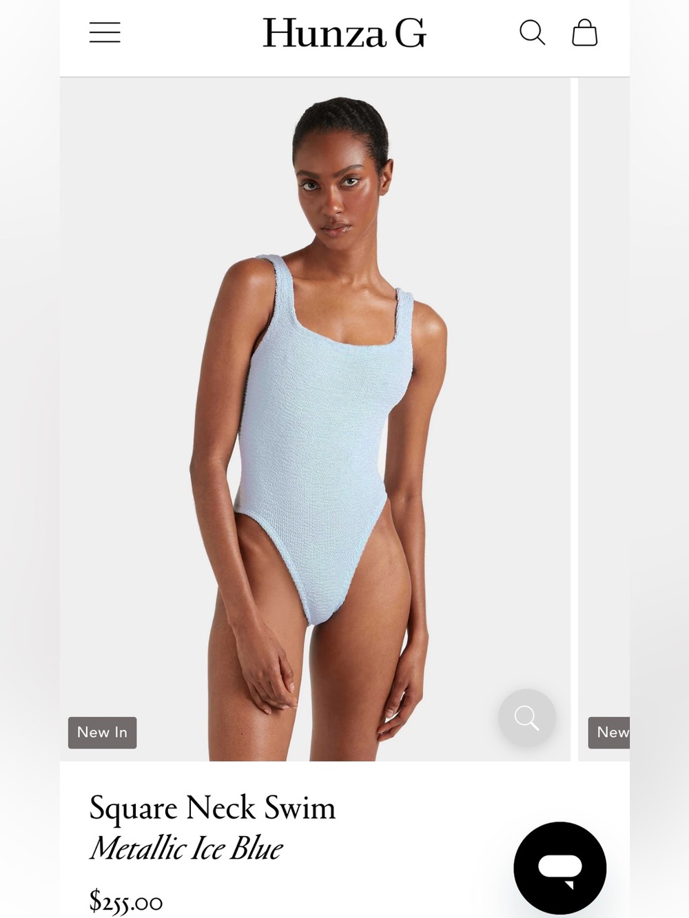 Hunza G Square Neck One Piece Swimsuit in Metallic Ice Blue